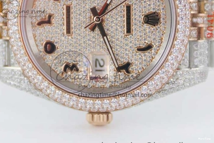 MiroTime 1229 Affordable Datejust 41 SS RG Full Diamonds TWF 1:1 Best Edition Arabic Markers Dial on Jubilee Bracelet A 2385
